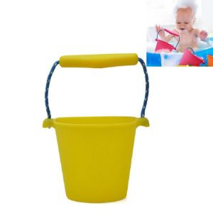 Children Folding Beach Portable Silicone Bucket Bathroom Bath Toys (Yellow)