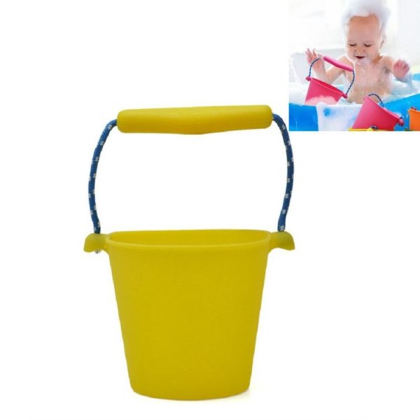 Children Folding Beach Portable Silicone Bucket Bathroom Bath Toys (Yellow)
