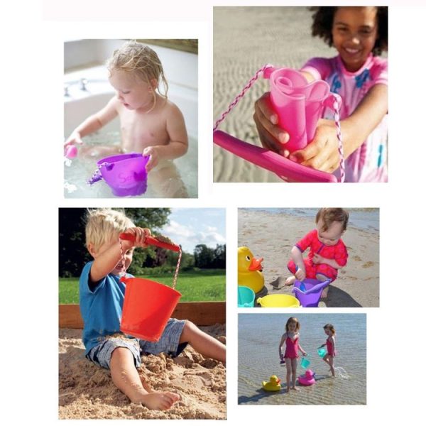 Children Folding Beach Portable Silicone Bucket Bathroom Bath Toys (Yellow) - Image 7