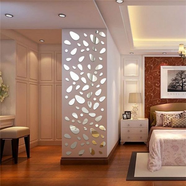 12 PCS / S 3D Mirror Removable Wall Sticker For Living Room Bedroom TV Background Mirror Mural Wall Decor (Silver)