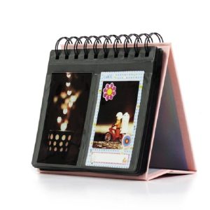 Calendar Style Desktop Standing Brand Name Folder Mini Desk 3 inch 68 Photos Album Book (Pink)