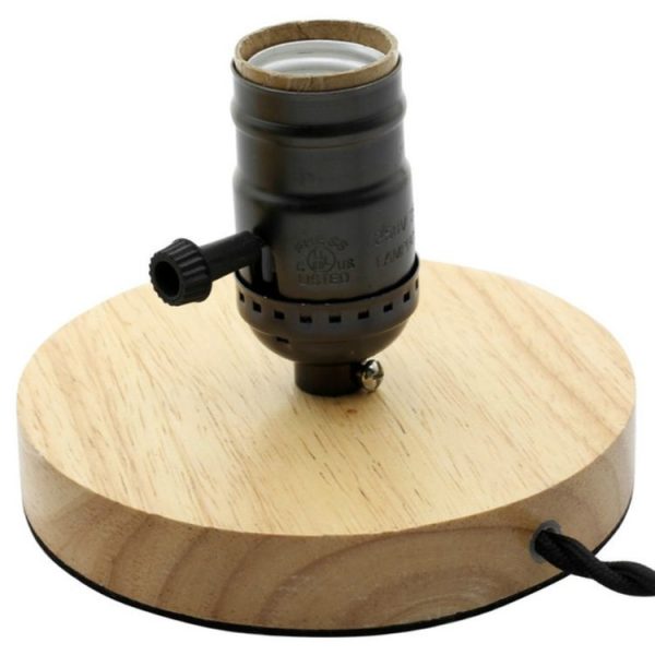 Retro Desktop Decoration Solid Wood E27 Base Lamp Holder without Light Source, EU Plug (Brown)