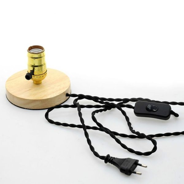 Retro Desktop Decoration Solid Wood E27 Base Lamp Holder without Light Source, EU Plug (Brown) - Image 5