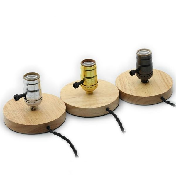 Retro Desktop Decoration Solid Wood E27 Base Lamp Holder without Light Source, EU Plug (Brown) - Image 6