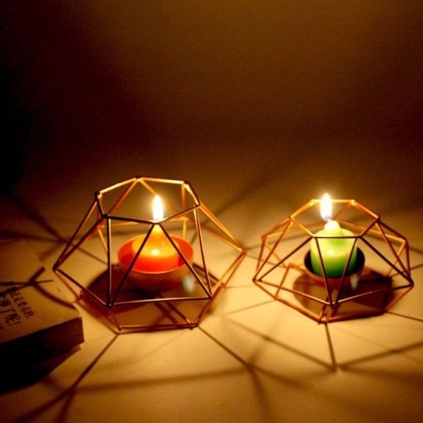 Creative Modern Minimalist Geometric Wrought Iron Gold Candle Holder Ornaments Home Decorations Romantic Candlelight Ornaments, Size: L - Image 4