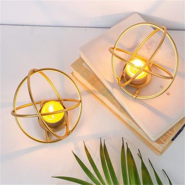 Creative Modern Minimalist Geometric Wrought Iron Gold Candle Holder Ornaments Home Decorations Romantic Candlelight Ornaments, Size: Round - Image 3