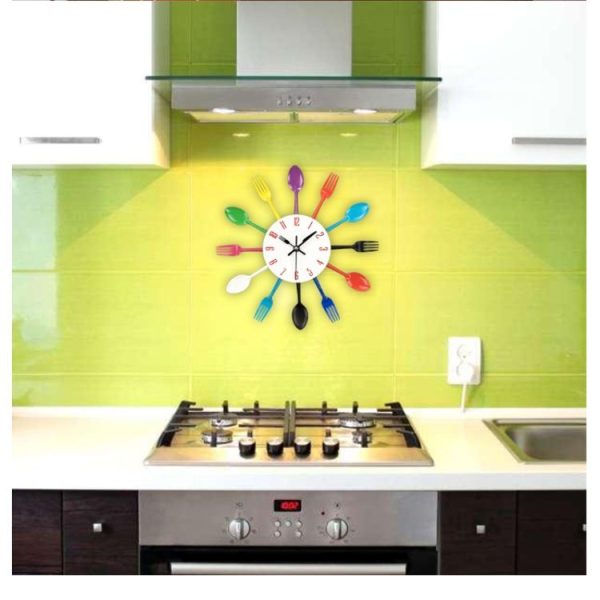 Cutlery Metal Kitchen Wall Clock Spoon Fork Creative Quartz Wall Mounted Clocks Modern Design Decorative Horloge Black - Image 5