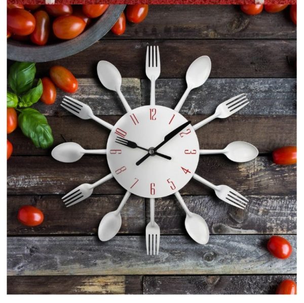 Cutlery Metal Kitchen Wall Clock Spoon Fork Creative Quartz Wall Mounted Clocks Modern Design Decorative Horloge Black - Image 6