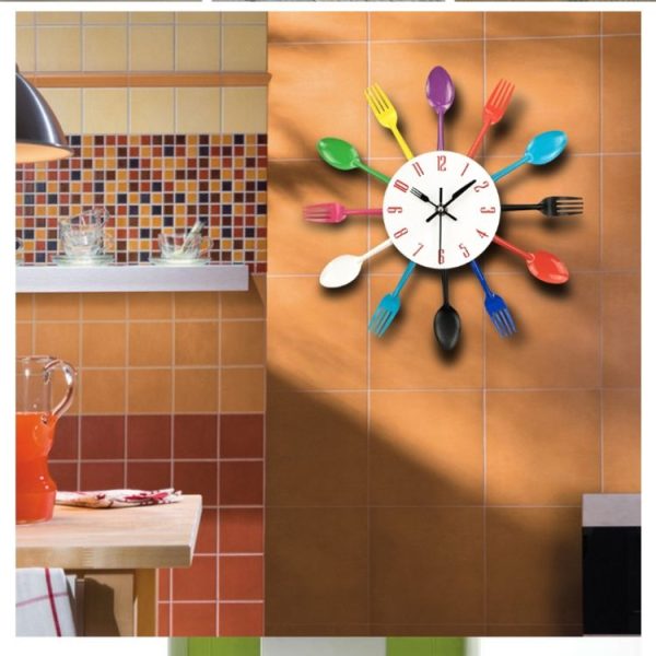 Cutlery Metal Kitchen Wall Clock Spoon Fork Creative Quartz Wall Mounted Clocks Modern Design Decorative Horloge Black - Image 7