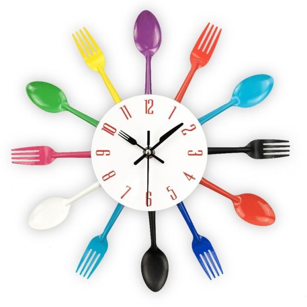 Cutlery Metal Kitchen Wall Clock Spoon Fork Creative Quartz Wall Mounted Clocks Modern Design Decorative Horloge Color - Image 2