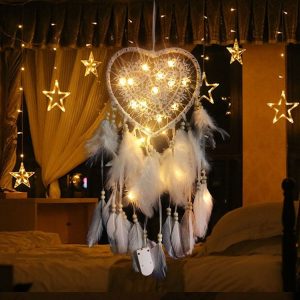 Creative Hand-Woven Crafts Dream Catcher Home Car Wall Hanging Decoration, Type: With Light (White)