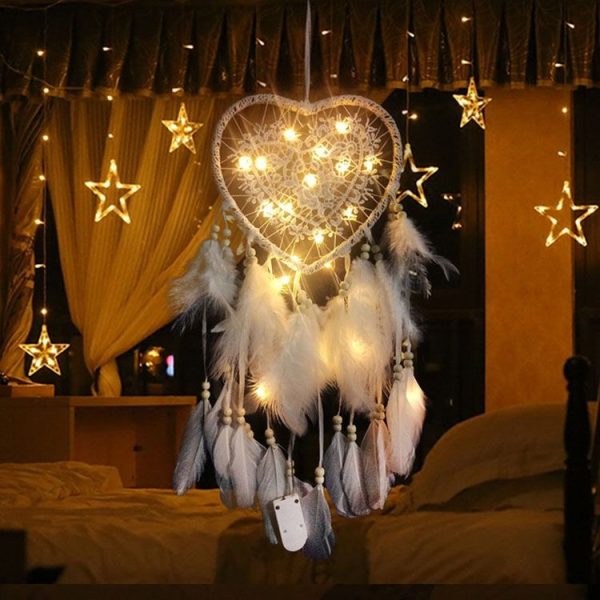 Creative Hand-Woven Crafts Dream Catcher Home Car Wall Hanging Decoration, Type: With Light (White)