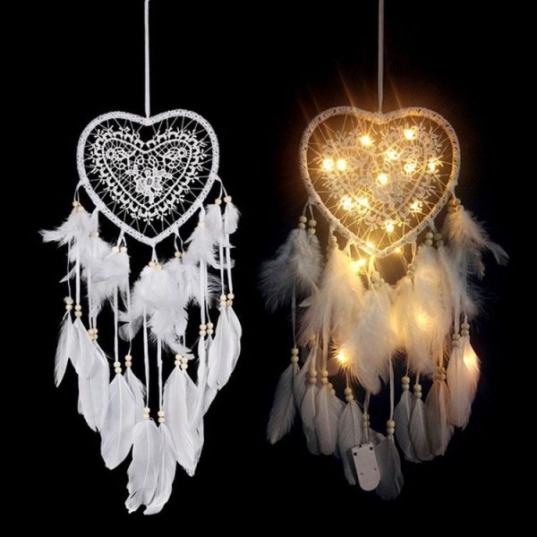Creative Hand-Woven Crafts Dream Catcher Home Car Wall Hanging Decoration, Type: With Light (White) - Image 3