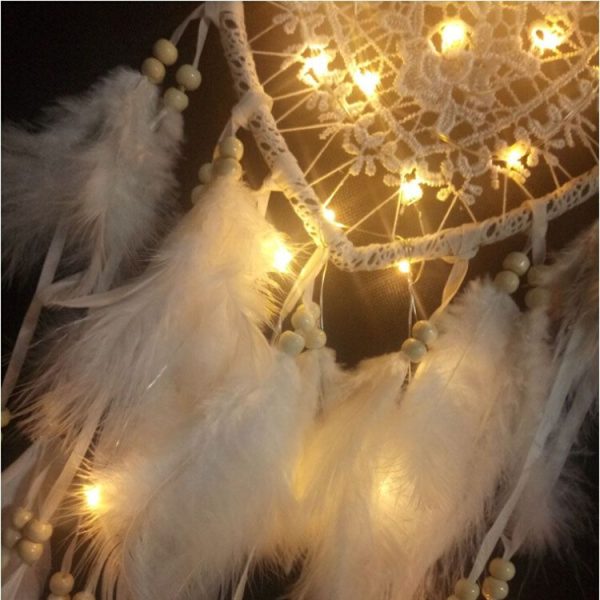 Creative Hand-Woven Crafts Dream Catcher Home Car Wall Hanging Decoration, Type: With Light (White) - Image 5