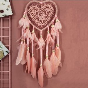 Creative Hand-Woven Crafts Dream Catcher Home Car Wall Hanging Decoration, Type: Without Light (Light Pink)