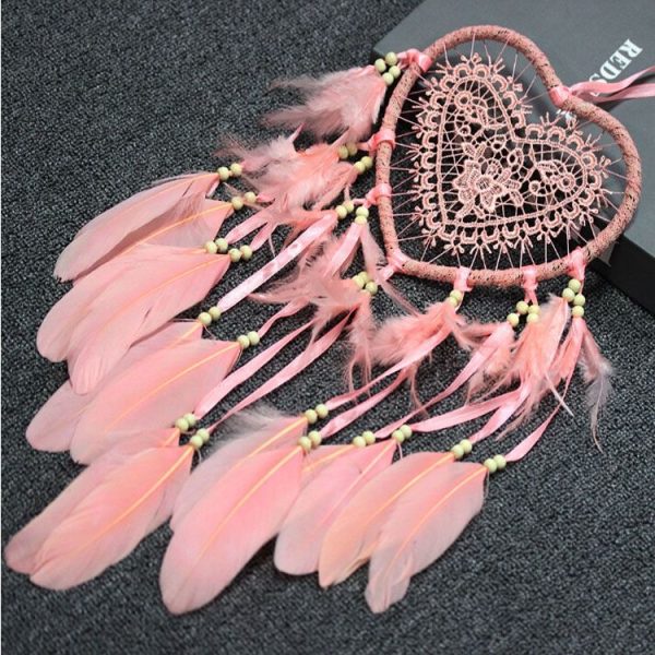 Creative Hand-Woven Crafts Dream Catcher Home Car Wall Hanging Decoration, Type: Without Light (Light Pink) - Image 3