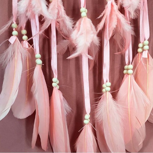 Creative Hand-Woven Crafts Dream Catcher Home Car Wall Hanging Decoration, Type: Without Light (Light Pink) - Image 4