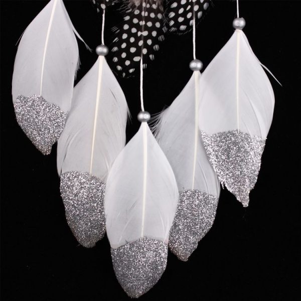 White Dream Catcher Wall Car Hanging Decoration Silver Feather Core Bead Handmade Dreamcatcher - Image 4