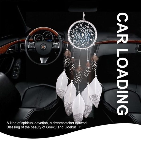 White Dream Catcher Wall Car Hanging Decoration Silver Feather Core Bead Handmade Dreamcatcher - Image 7