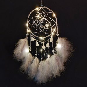 Handmade Decorative Dream Catcher Wall Hanging Dreamcatcher Feather Crafts Kids Stuff Wall Room Decor (white)