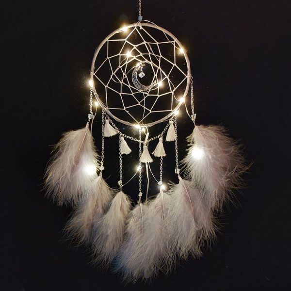 Handmade Decorative Dream Catcher Wall Hanging Dreamcatcher Feather Crafts Kids Stuff Wall Room Decor (white)