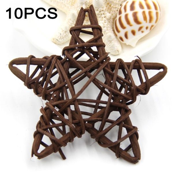 10 PCS 6cm Artificial Straw Ball DIY Decoration Rattan Stars Christmas Decor Home Ornament Supplies (Coffee)