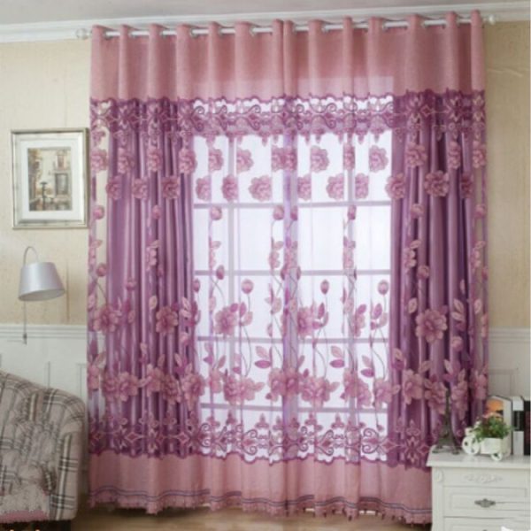 Lotus Flower Curtain Living Room Balcony Curtain, Size: 1x2.5m Punch (Light Purple)