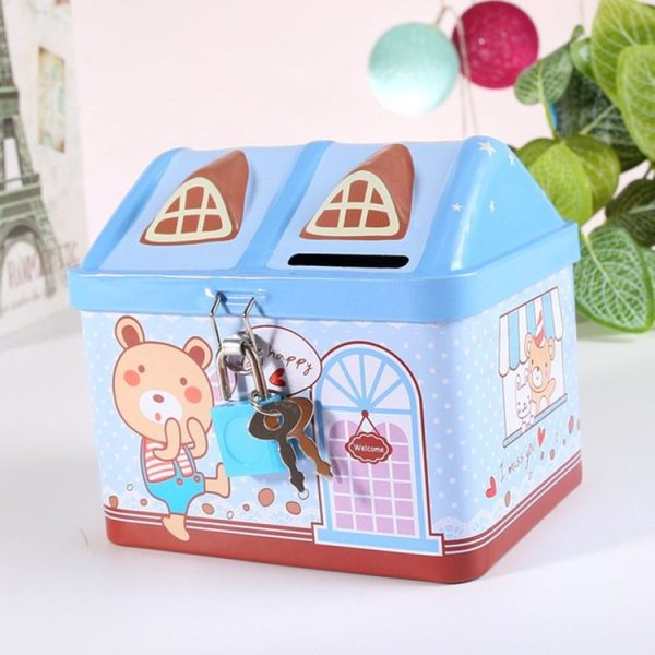 Children Cartoon Saving Small Coin Storage House Piggy Bank (Blue) - Image 2