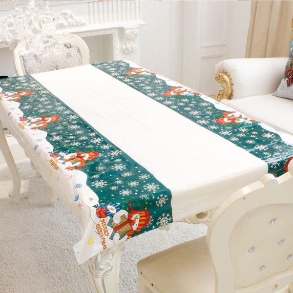 2 PCS Merry Christmas Rectangular Tablecloth Kitchen Dining Table Covers Decoration (Snowman) - Image 2