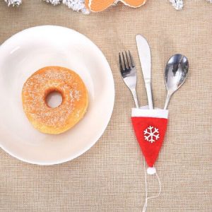2 Bags Merry Christmas Knife Fork Tableware Holder Snowflakes Christmas Hat Christmas Decorations (Red)
