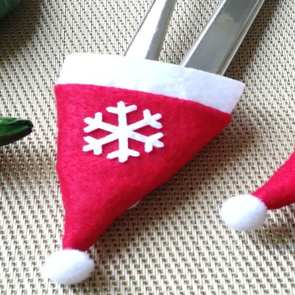 2 Bags Merry Christmas Knife Fork Tableware Holder Snowflakes Christmas Hat Christmas Decorations (Red) - Image 6
