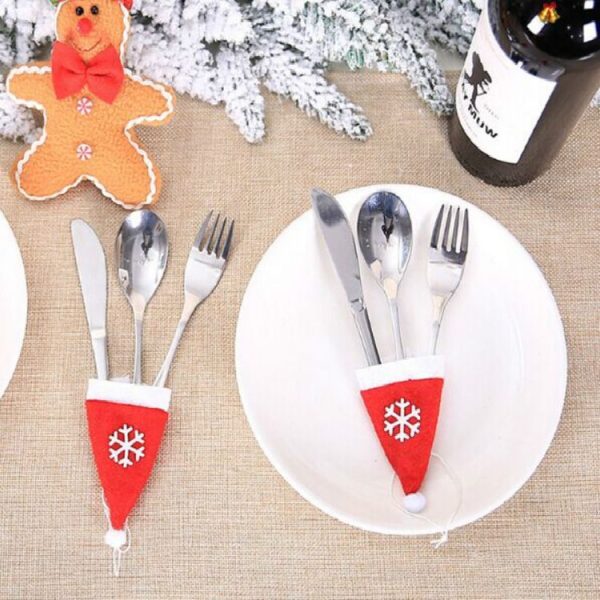 2 Bags Merry Christmas Knife Fork Tableware Holder Snowflakes Christmas Hat Christmas Decorations (Red) - Image 8
