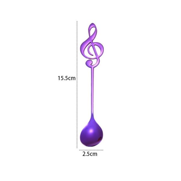 Creative Musical Note Spoon Coffee Stirring Scoop Stainless Steel Titanium Music Bar Spoon Gift Spoon (Purple) - Image 2