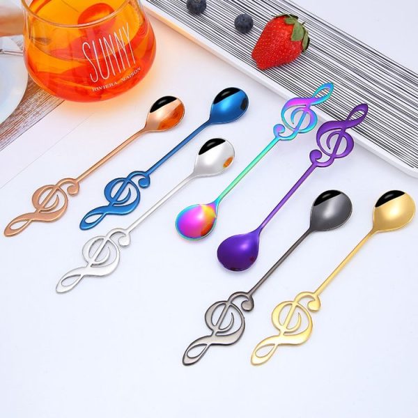 Creative Musical Note Spoon Coffee Stirring Scoop Stainless Steel Titanium Music Bar Spoon Gift Spoon (Purple) - Image 5
