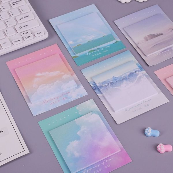 2 PCS Colored Clouds Landscape Student Memo Pad Planner Sticky Note Paper Sticker Stationery (Rainbow) - Image 3