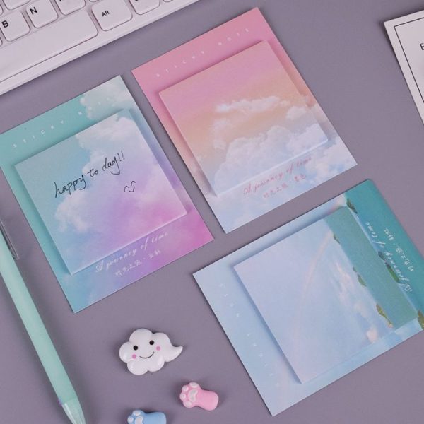 2 PCS Colored Clouds Landscape Student Memo Pad Planner Sticky Note Paper Sticker Stationery (Rainbow) - Image 4