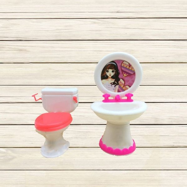 3 PCS Doll House Plastic Accessories Set Wash Basin Toilet - Image 3