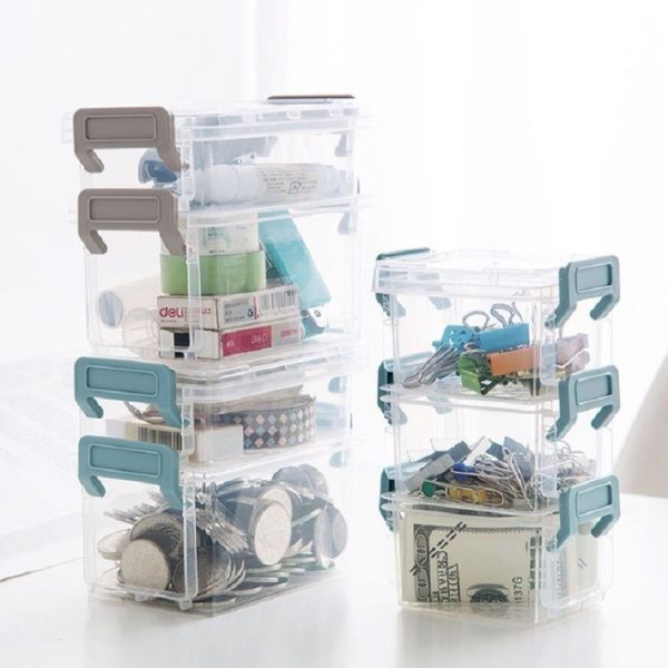 Desktop Transparent Covered Storage Box Sundries Organizing Storage Box, Layer: Two Layers (Gray) - Image 4