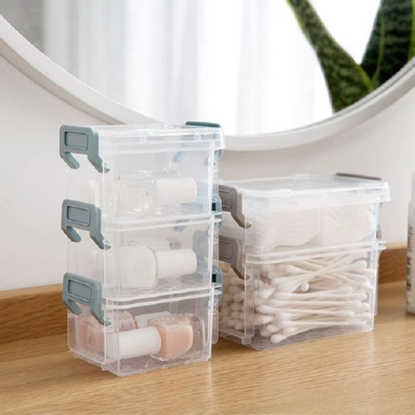 Desktop Transparent Covered Storage Box Sundries Organizing Storage Box, Layer: Two Layers (Gray) - Image 5