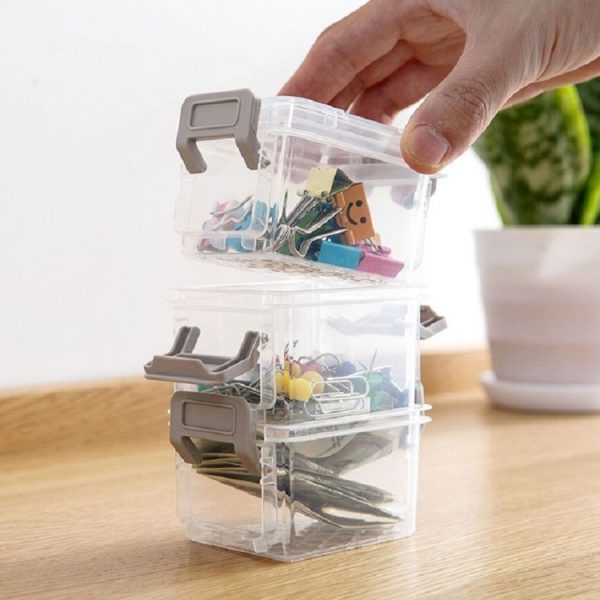 Desktop Transparent Covered Storage Box Sundries Organizing Storage Box, Layer: Two Layers (Gray) - Image 6