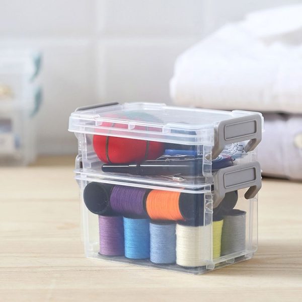 Desktop Transparent Covered Storage Box Sundries Organizing Storage Box, Layer: Two Layers (Gray) - Image 7