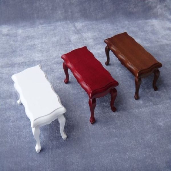 3 PCS 1 / 12 Toy House Miniature Furniture Wavy Side Wooden Coffee Table (White) - Image 6