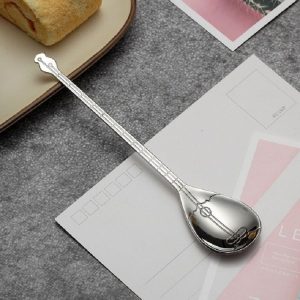 Stainless Steel Coffee Mixing Spoon Creative Musical Instrument Shape Spoon, Style: Lute, Color: Silver