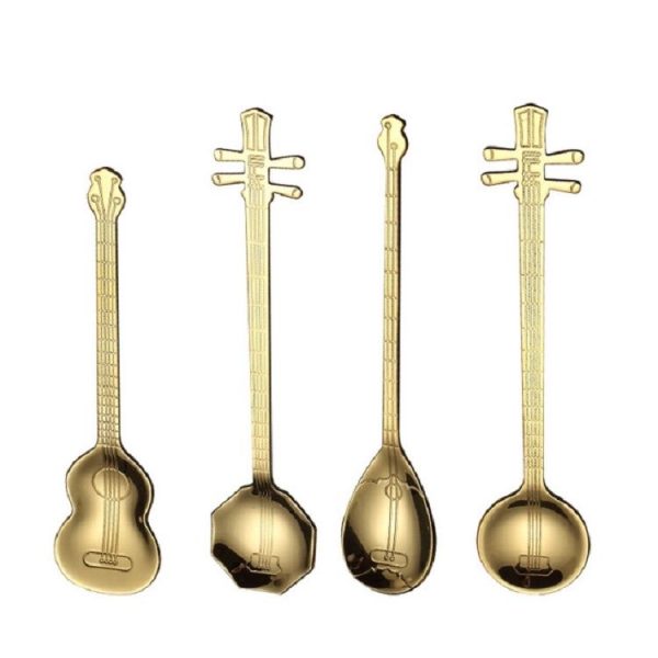 Stainless Steel Coffee Mixing Spoon Creative Musical Instrument Shape Spoon, Style: Lute, Color: Silver - Image 3
