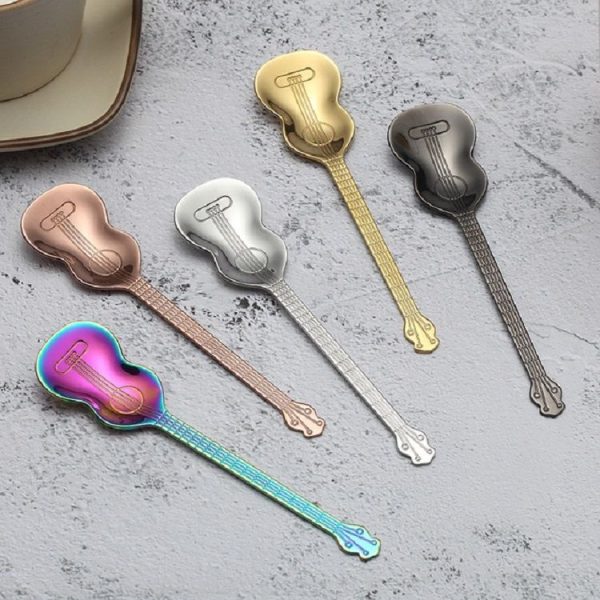Stainless Steel Coffee Mixing Spoon Creative Musical Instrument Shape Spoon, Style: Lute, Color: Silver - Image 4