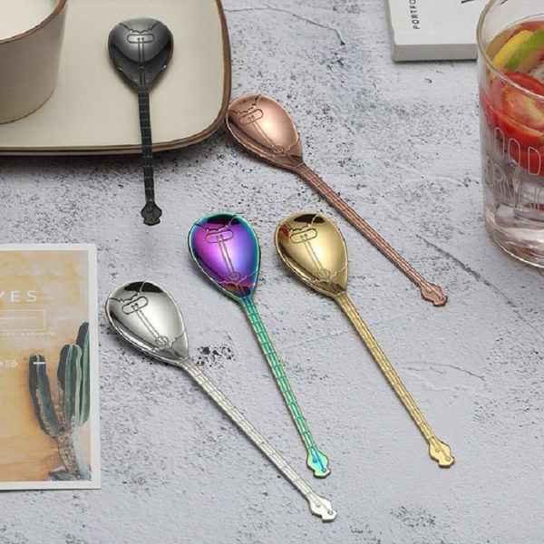 Stainless Steel Coffee Mixing Spoon Creative Musical Instrument Shape Spoon, Style: Lute, Color: Silver - Image 5