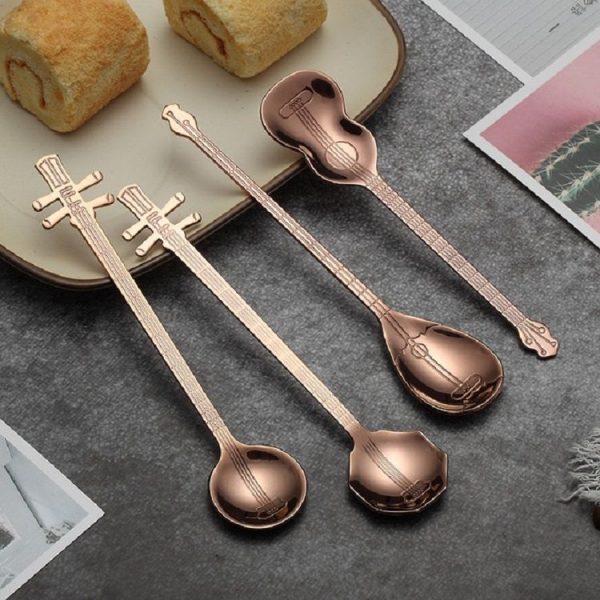 Stainless Steel Coffee Mixing Spoon Creative Musical Instrument Shape Spoon, Style: Lute, Color: Silver - Image 6