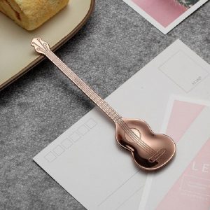 Stainless Steel Coffee Mixing Spoon Creative Musical Instrument Shape Spoon, Style: Guitar, Color: Rose Gold