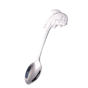 2 PCS Stainless Steel Dolphin Shape Cartoon Coffee Stirring Spoon Ice Cream Spoon Child Feeding Spoon (Steel)