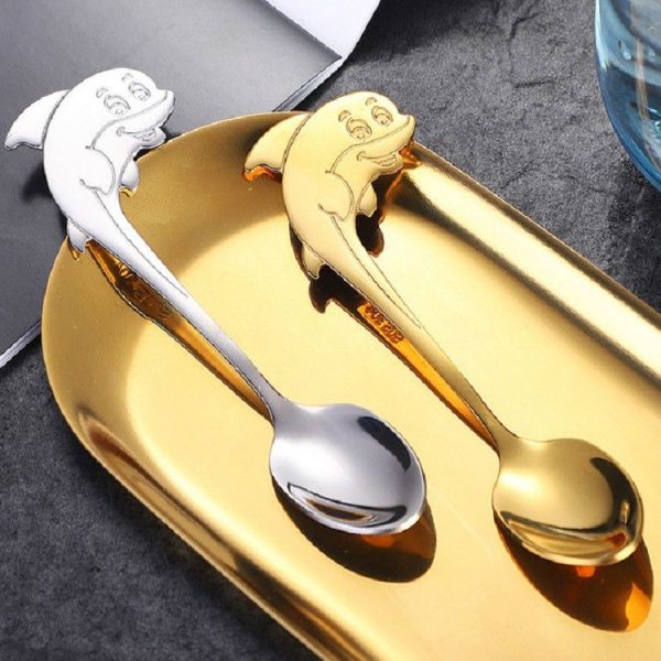2 PCS Stainless Steel Dolphin Shape Cartoon Coffee Stirring Spoon Ice Cream Spoon Child Feeding Spoon (Steel) - Image 3